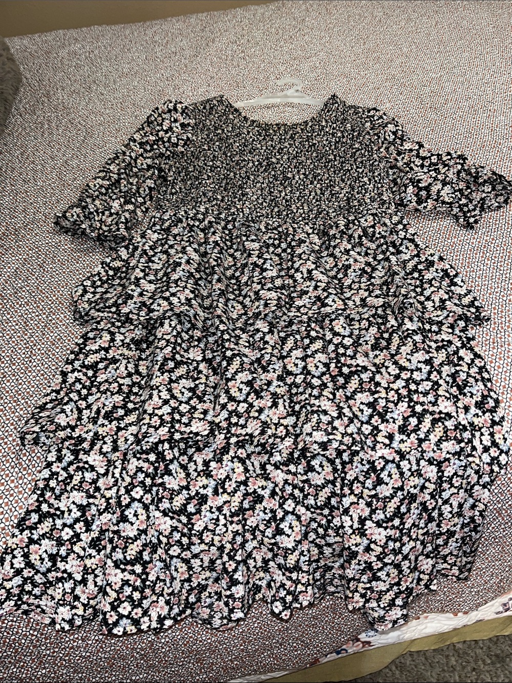 Black Floral Tiered Smocked Dress